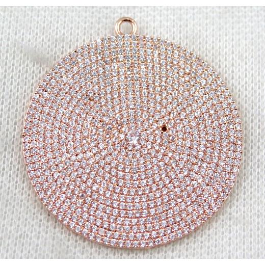copper circle pendant paved zircon, rose gold