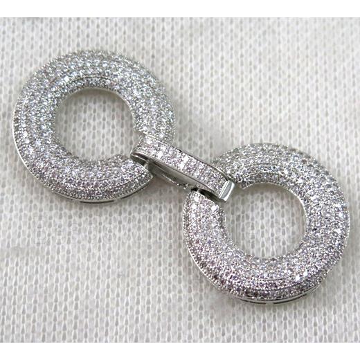 copper donut connector clasp paved zircon, platinum plated