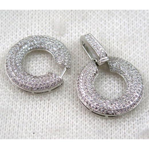 copper donut connector clasp paved zircon, platinum plated