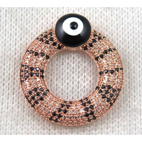 copper donut pendant paved zircon with evil eye, rose gold