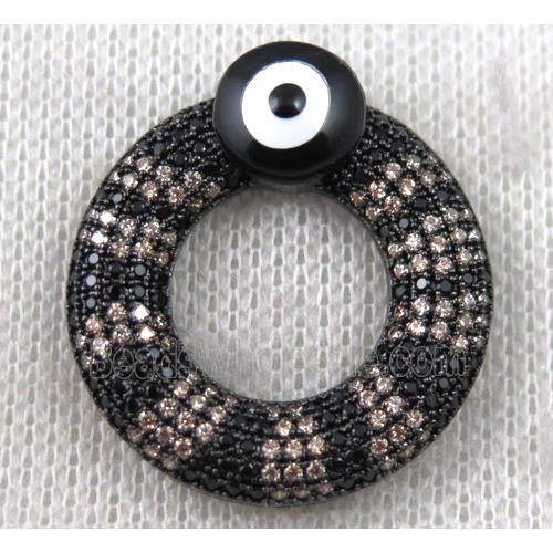 copper donut pendant paved zircon with evil eye, black plated