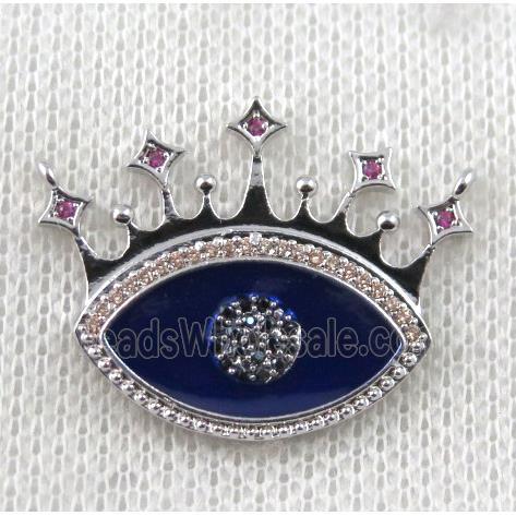copper crown pendant paved zircon with 2loops, eye, platinum plated