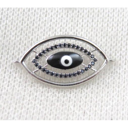 copper connector paved zircon with evil eye, platinum plated