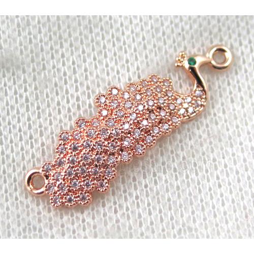copper peacock connector paved zircon, rose gold
