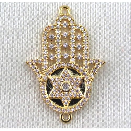 copper hamsahand connector paved zircon, gold plated