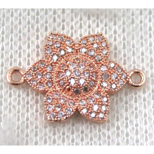 copper flower connector paved zircon, rose gold
