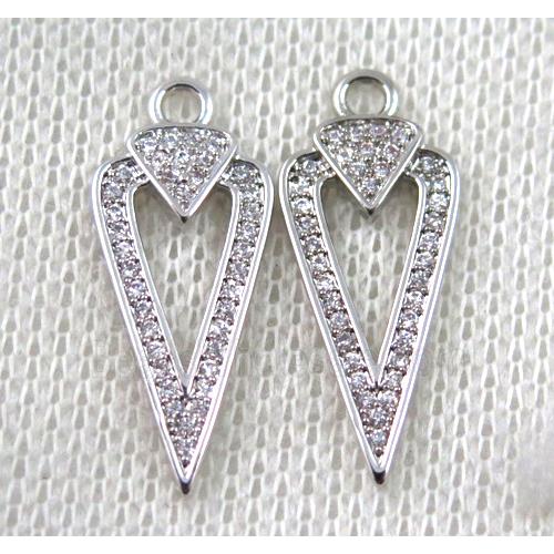 copper arrowhead pendant paved zircon, platinum plated
