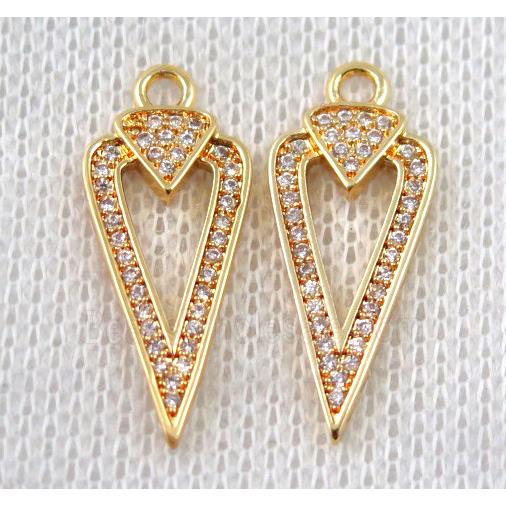 copper arrowhead pendant paved zircon, gold plated