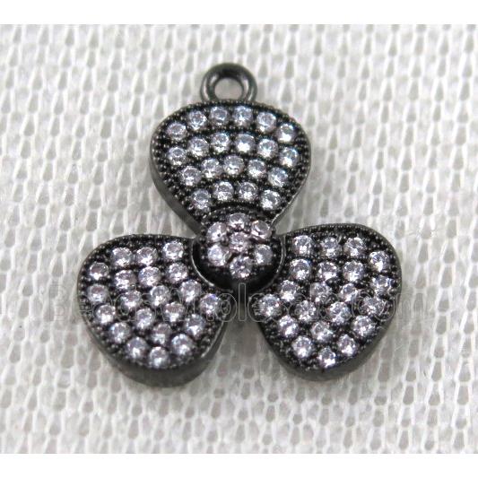 copper pendant paved zircon, three leaf clover, black plated