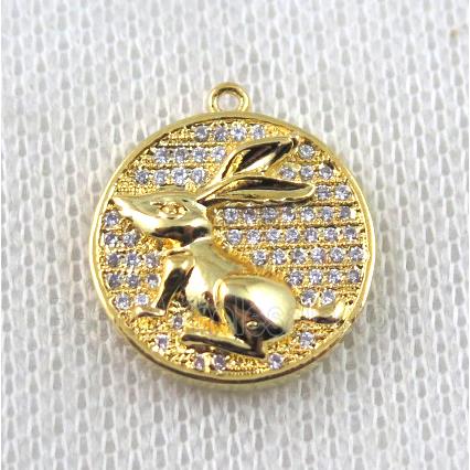 copper Zodiac Hare pendant paved zircon, gold plated