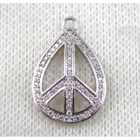 copper pendant paved zircon, peach sign, platinum plated