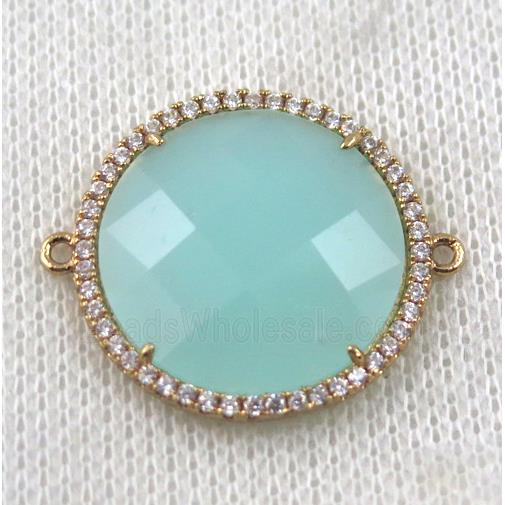 aqua Chinese Crystal Glass connector pave zircon, circle, gold plated