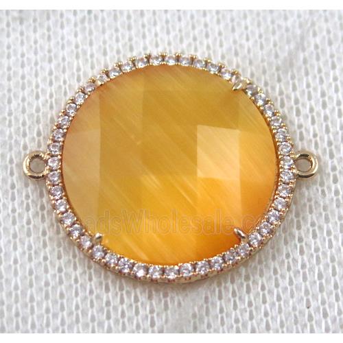 yellow Chinese Crystal Glass connector pave zircon, circle, gold plated