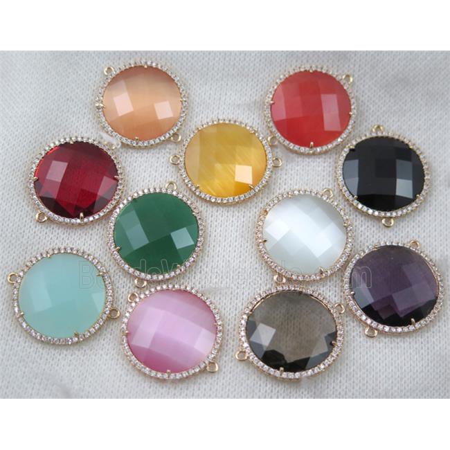 Chinese Crystal Glass circle connector pave zircon, circle, gold plated, mix color