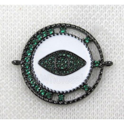 copper connector paved zircon, evil eye, black plated