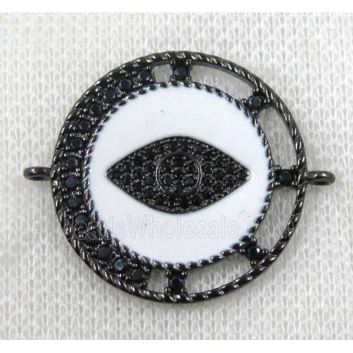 copper connector paved zircon, evil eye, black plated
