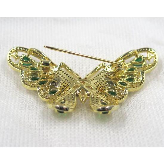 copper butterfly brooch paved zircon, gold plated