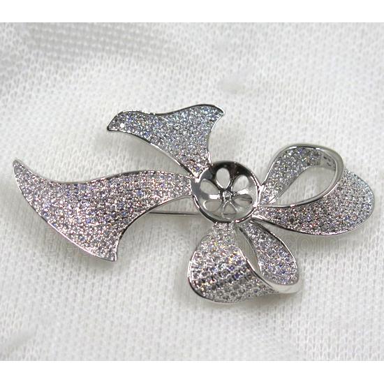 copper brooch paved zircon, platinum gold