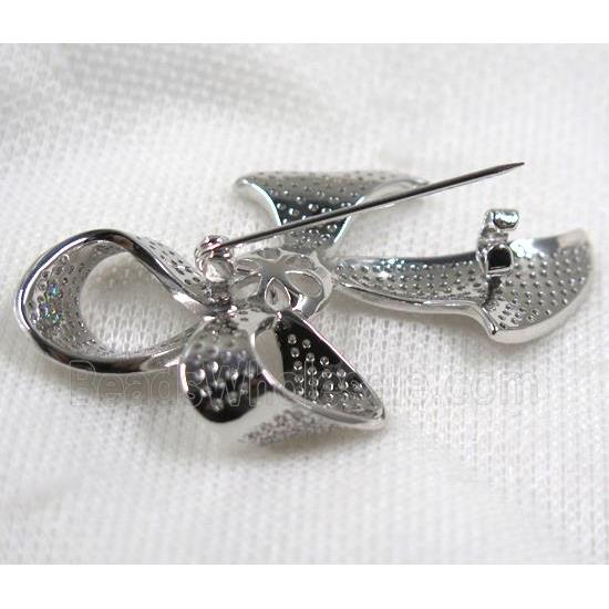 copper brooch paved zircon, platinum gold