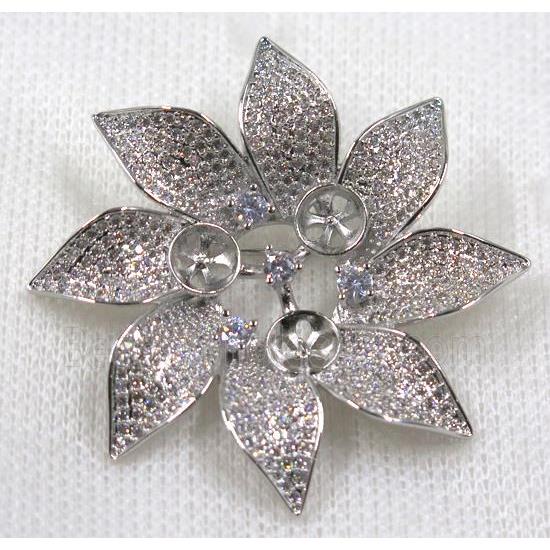 copper flower brooch paved zircon, platinum gold