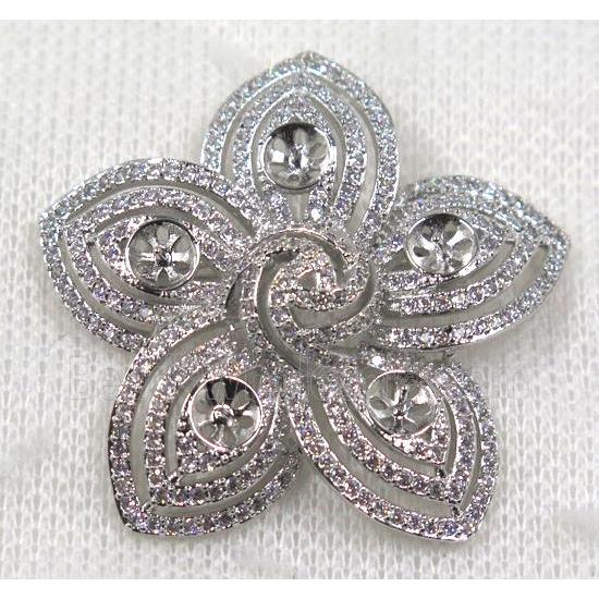copper flower brooch paved zircon, platinum gold