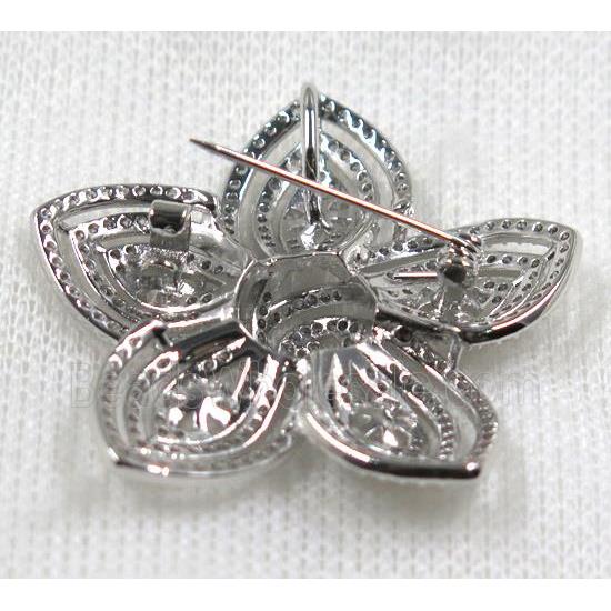 copper flower brooch paved zircon, platinum gold