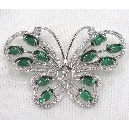 copper butterfly brooch paved zircon, platinum plated
