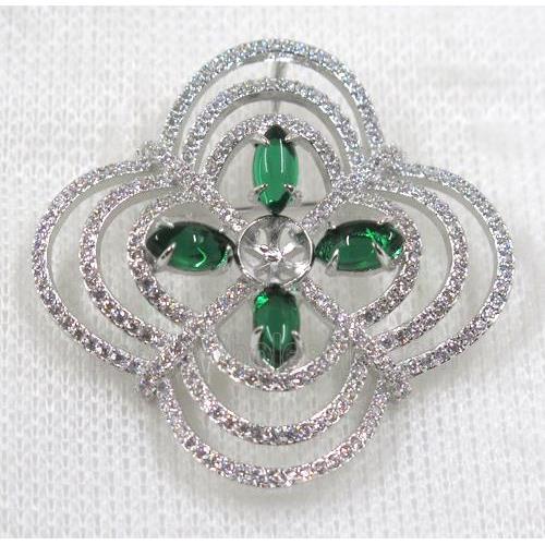 copper brooch paved zircon, platinum gold