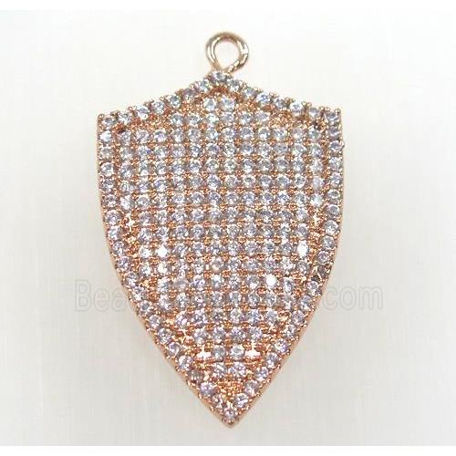 copper arrowhead pendant paved zircon, rose gold