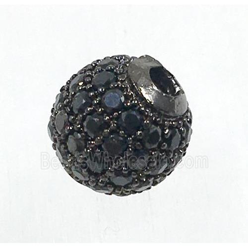 round copper beads pave zircon, black plated