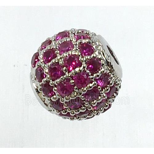 round copper beads pave zircon, platinum plated