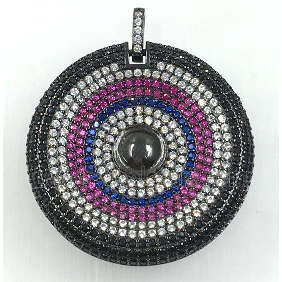 copper circle pendant pave zircon, black plated
