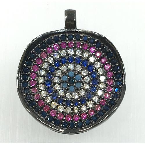 copper circle pendant pave zircon, black plated