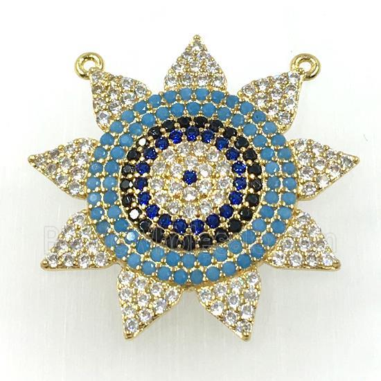 copper sun pendant pave zircon with 2loops, gold plated