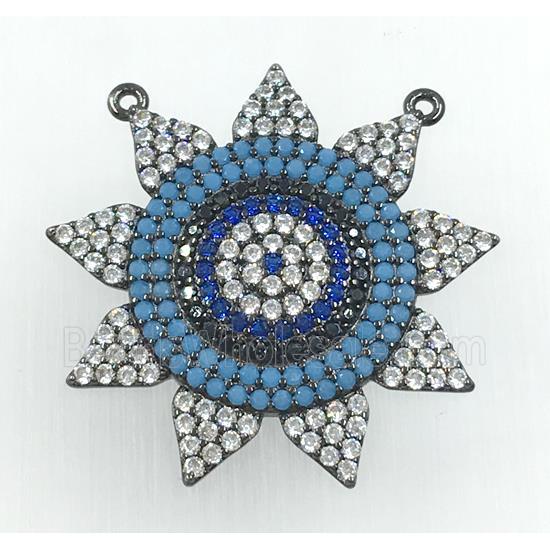 copper sun pendant pave zircon with 2loops, platinum plated