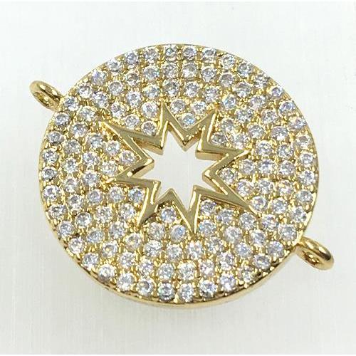 copper button connector pave zircon, north star, gold plated