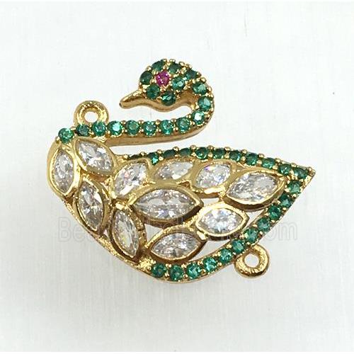 copper swan connector pave zircon, gold plated