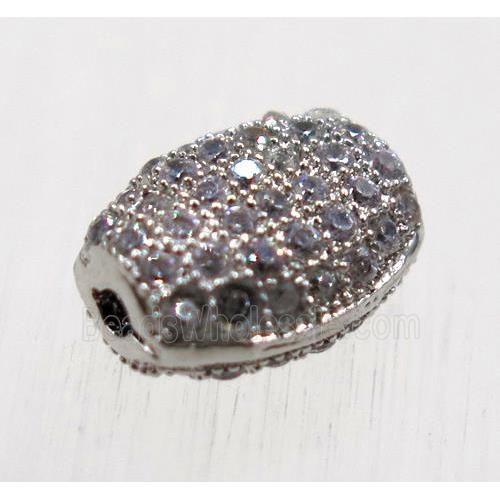 copper oval beads paved zircon, platinum plated
