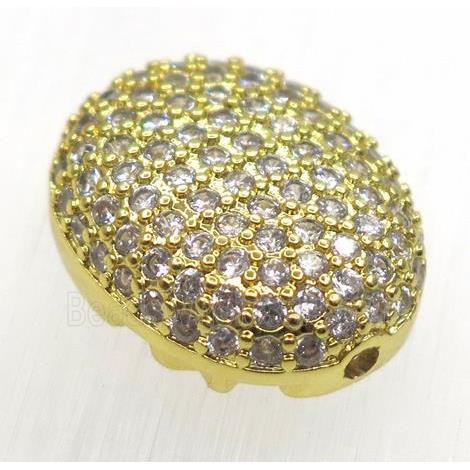 copper oval beads paved zircon, gold plated