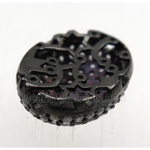 copper oval beads paved zircon, black plated