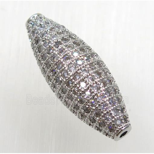 copper rice beads paved zircon, platinum plated