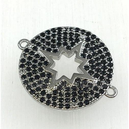 copper button NorthStar connector paved black zircon, platinum plated