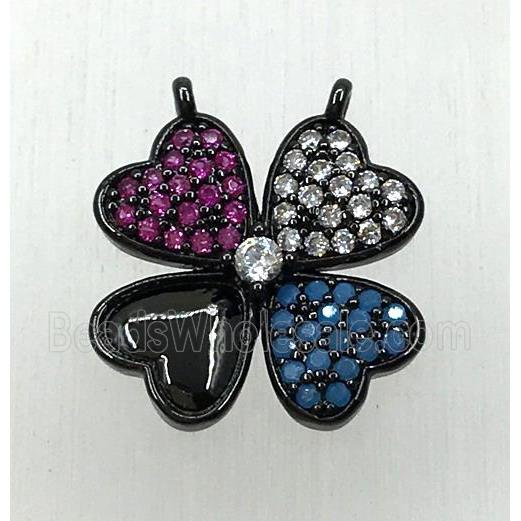 copper clover pendant paved zircon with 2loops, black plated