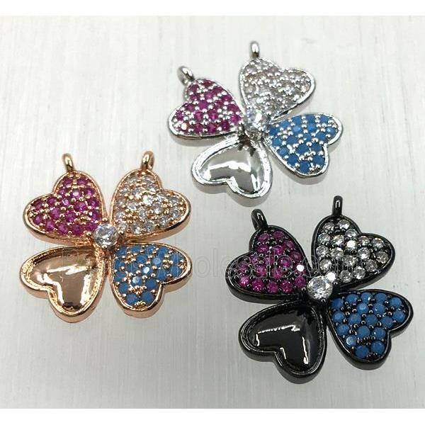 copper clover pendant paved zircon with 2loops, mix color