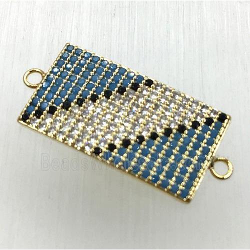 copper connector paved zircon, rectangle, gold plated
