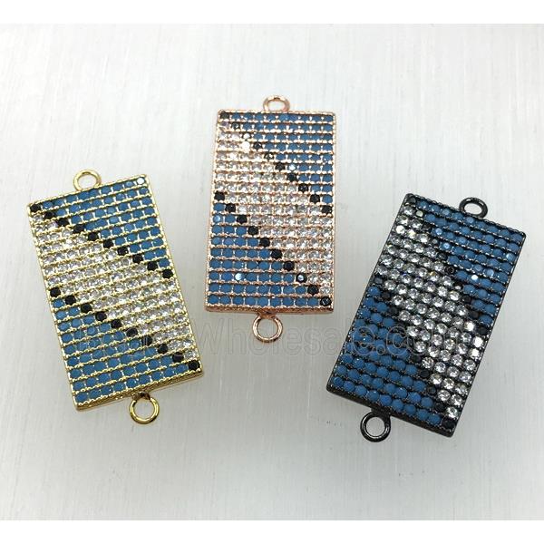 copper connector paved zircon, rectangle, mix color