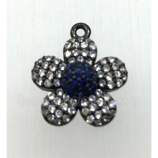 copper flower pendant paved zircon, black plated
