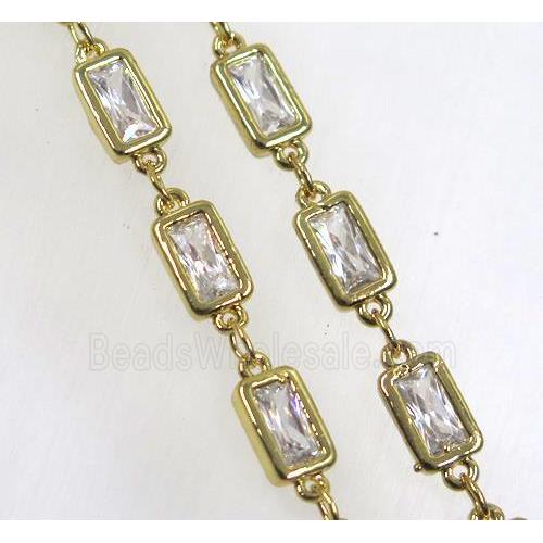 copper chain paved zircon, rectangle, gold plated
