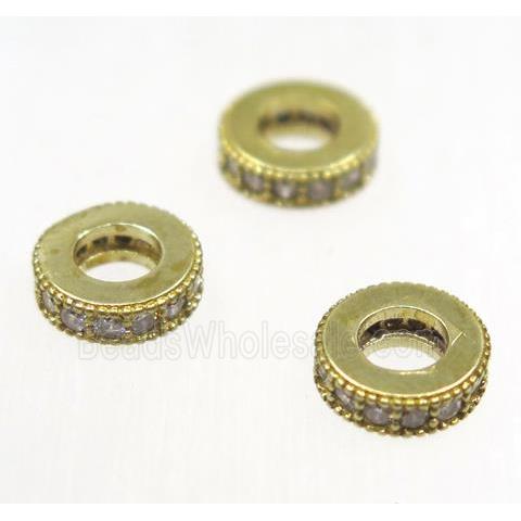 raw Brass rondelle beads paved zircon