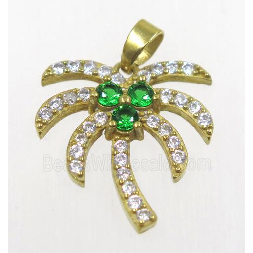 raw Brass coconut tree pendant paved zircon